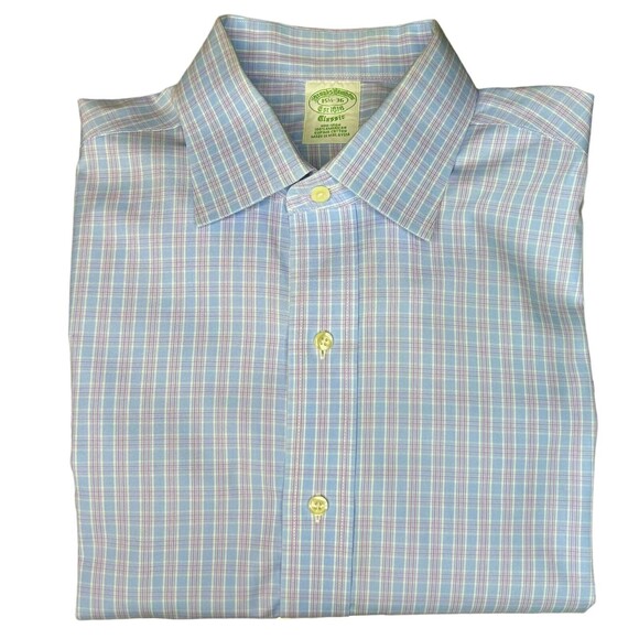 BROOKS BROTHERS Men's Dress Shirt Blue 15.5 36 Check Non-Iron French Cuff - Picture 1 of 7